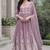 Women's lavendar rayon floral embroidered anarkali kurta and pant set with dupatta