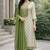 Women's green & beige silk ethnic motif woven straight kurta and pant set with dupatta