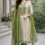 Women's green & beige silk ethnic motif woven straight kurta and pant set with dupatta