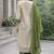 Women's green & beige silk ethnic motif woven straight kurta and pant set with dupatta