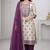Women's purple & beige silk ethnic motif woven straight kurta and pant set with dupatta