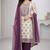 Women's purple & beige silk ethnic motif woven straight kurta and pant set with dupatta