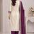 Women's purple & beige silk ethnic motif woven straight kurta and pant set with dupatta