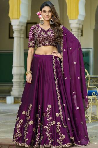 Wine Embroidered Designer Lehenga Choli with Dupatta