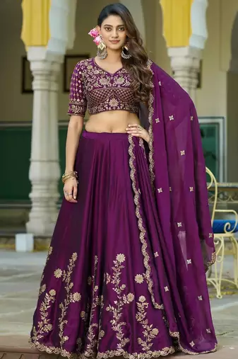 Wine Embroidered Designer Lehenga Choli with Dupatta