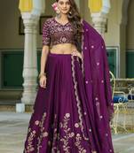 Wine Embroidered Designer Lehenga Choli with Dupatta