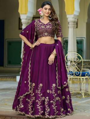 Wine Embroidered Designer Lehenga Choli with Dupatta 2