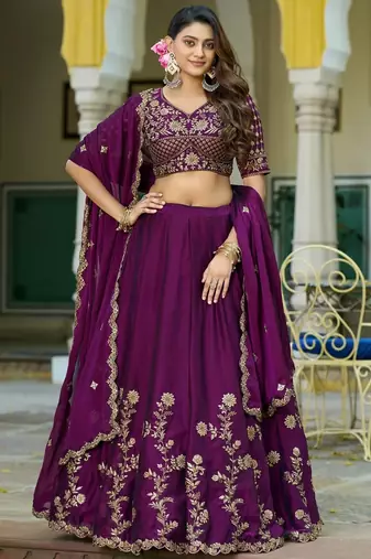 Wine Embroidered Designer Lehenga Choli with Dupatta