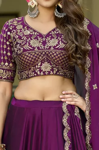 Wine Embroidered Designer Lehenga Choli with Dupatta