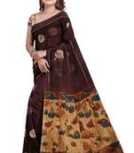 Brown floral border printed saree
