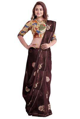 Brown floral border printed saree 2