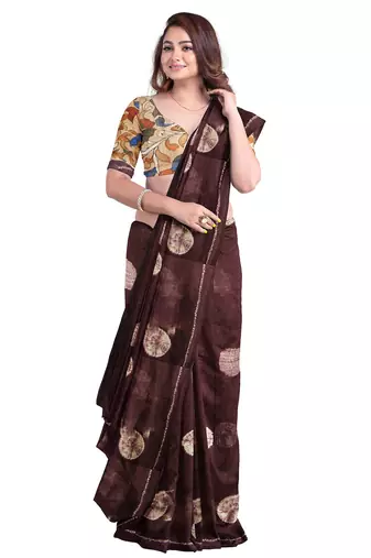 Brown floral border printed saree