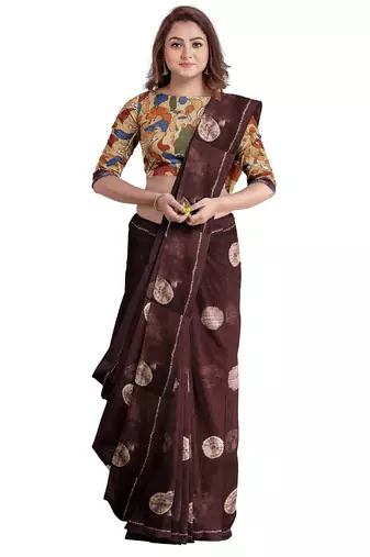 Brown floral border printed saree