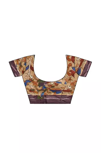 Brown floral border printed saree
