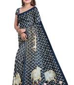 Navy blue batik print saree