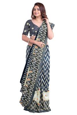 Navy blue batik print saree 2