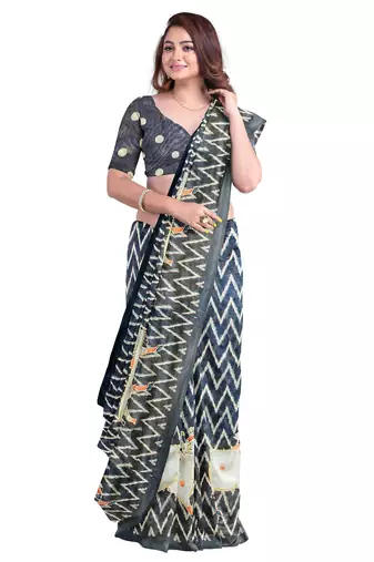 Navy blue batik print saree