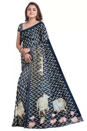 Navy blue batik print saree