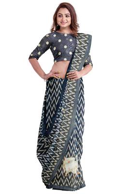 Navy blue batik print saree 4