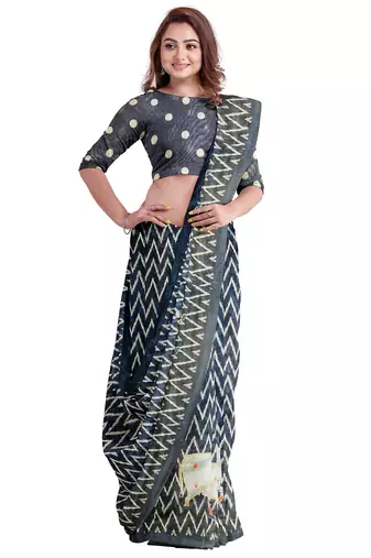 Navy blue batik print saree