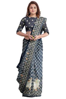 Navy blue batik print saree 5