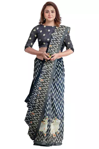 Navy blue batik print saree