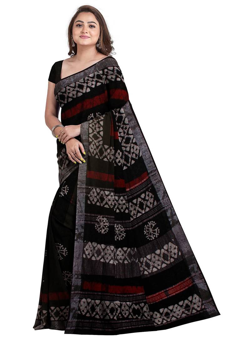 Black batik print saree