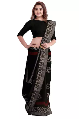 Black batik print saree