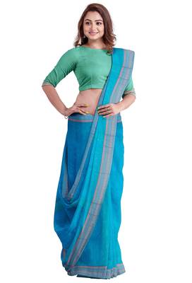 Royal blue traditional printed saree 3