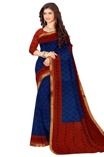 Navy blue floral printed saree
