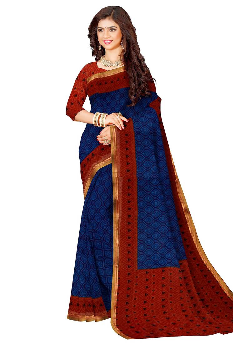 Navy blue floral printed saree