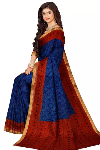 Navy blue floral printed saree