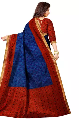 Navy blue floral printed saree