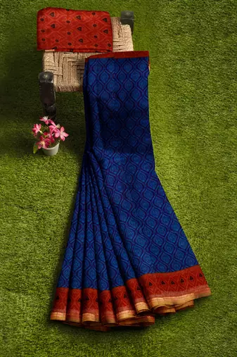 Navy blue floral printed saree