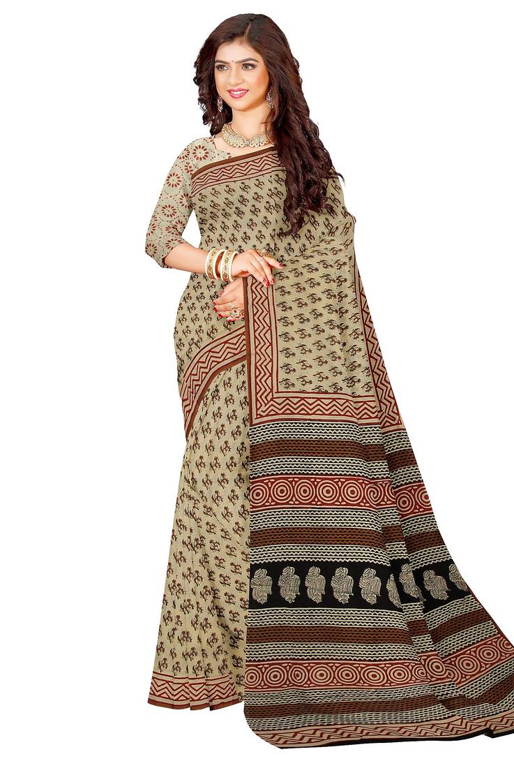 Crem ethnic printed saree