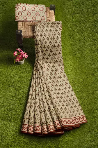 Crem ethnic printed saree