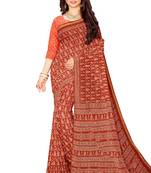Rust red block print saree