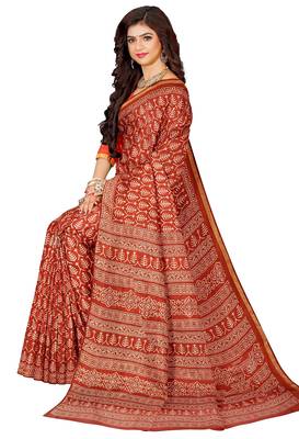 Rust red block print saree 2
