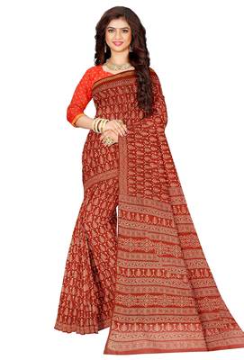 Rust red block print saree 5