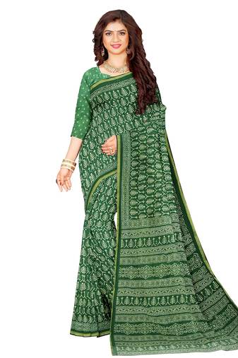 Green cotton printed saree with blouse
