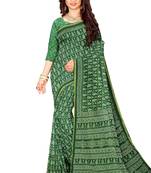Green cotton printed saree with blouse