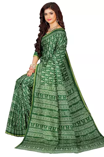 Green cotton printed saree with blouse