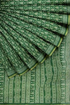 Green cotton printed saree with blouse 4