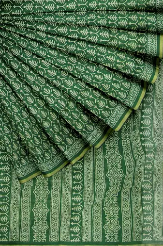 Green cotton printed saree with blouse
