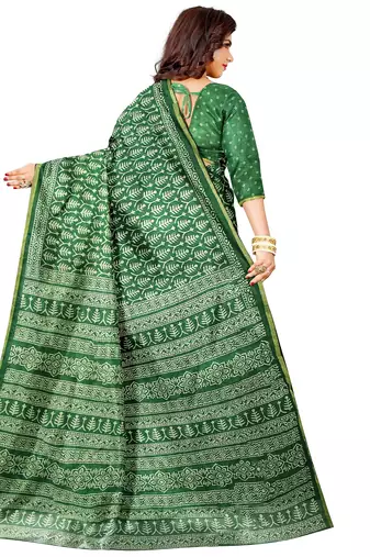 Green cotton printed saree with blouse
