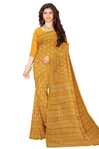 Mustard yellow printed saree