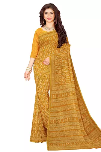 Mustard yellow printed saree