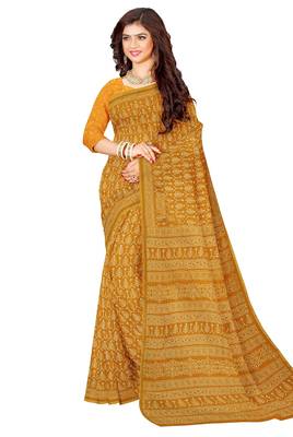 Mustard yellow printed saree 2