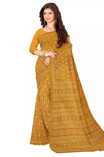 Mustard yellow printed saree