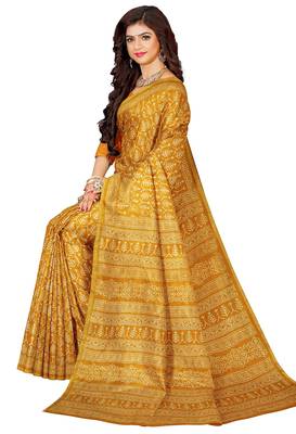 Mustard yellow printed saree 3